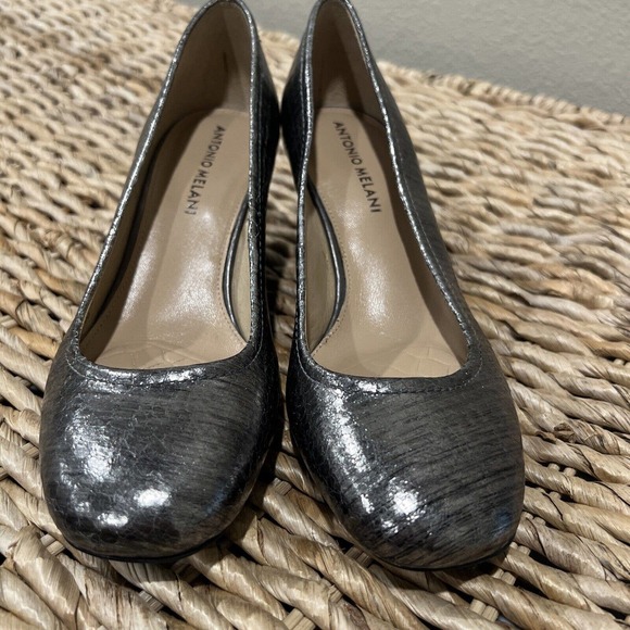 Antonio Melani Shoes Women 7.5 Silver Claire Leather High Heel Platform Wedge‎ - Picture 3 of 10